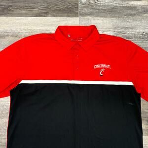 Under Armour UC Cincinnati Bearcats Black Red Mens XL Loose Heat Gear Polo Shirt